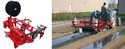 Left pic of Towed Bed Shaper/Mulch Layer against white background. Rt pic of same being towed by a tractor in a field.